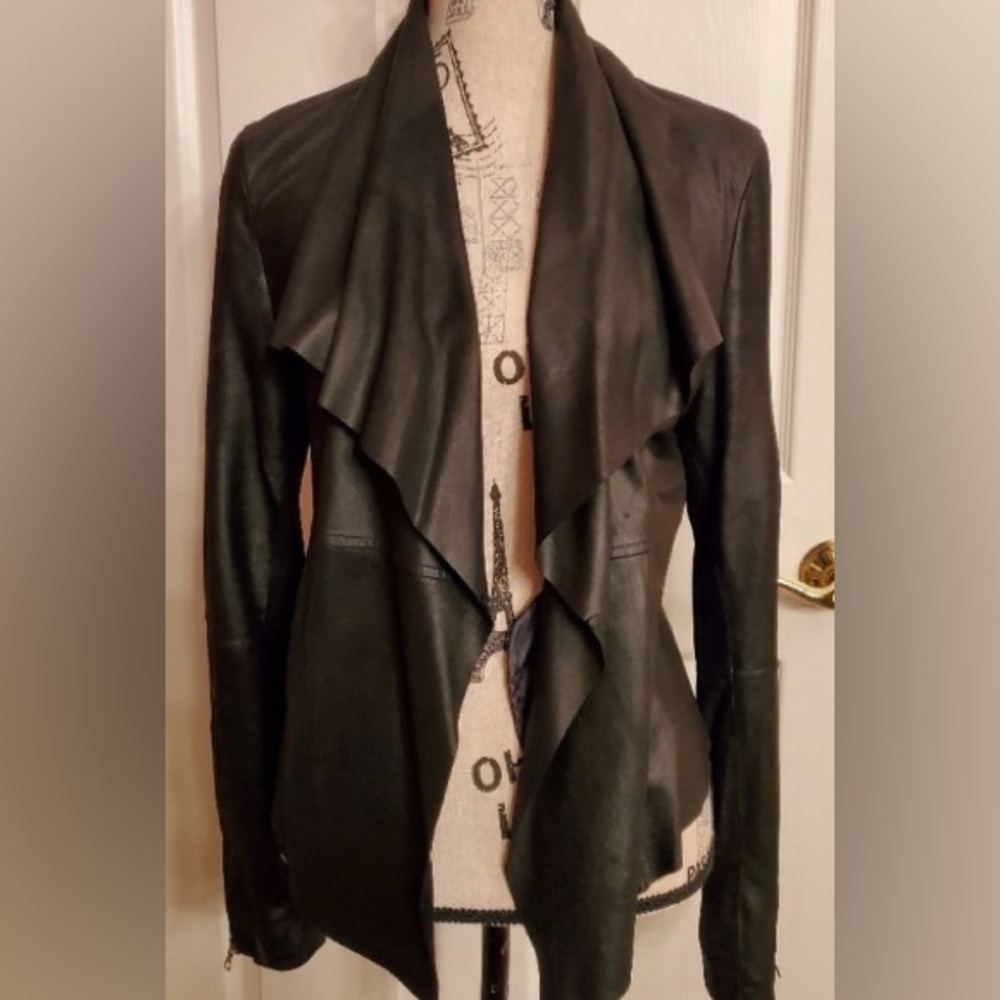 Neiman Marcus Dark Brown Leather Waterfall Jacket